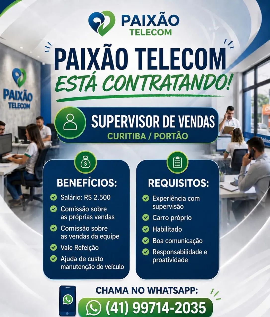 VAGA SUPERVISOR DE EQUIPE DE VENDAS