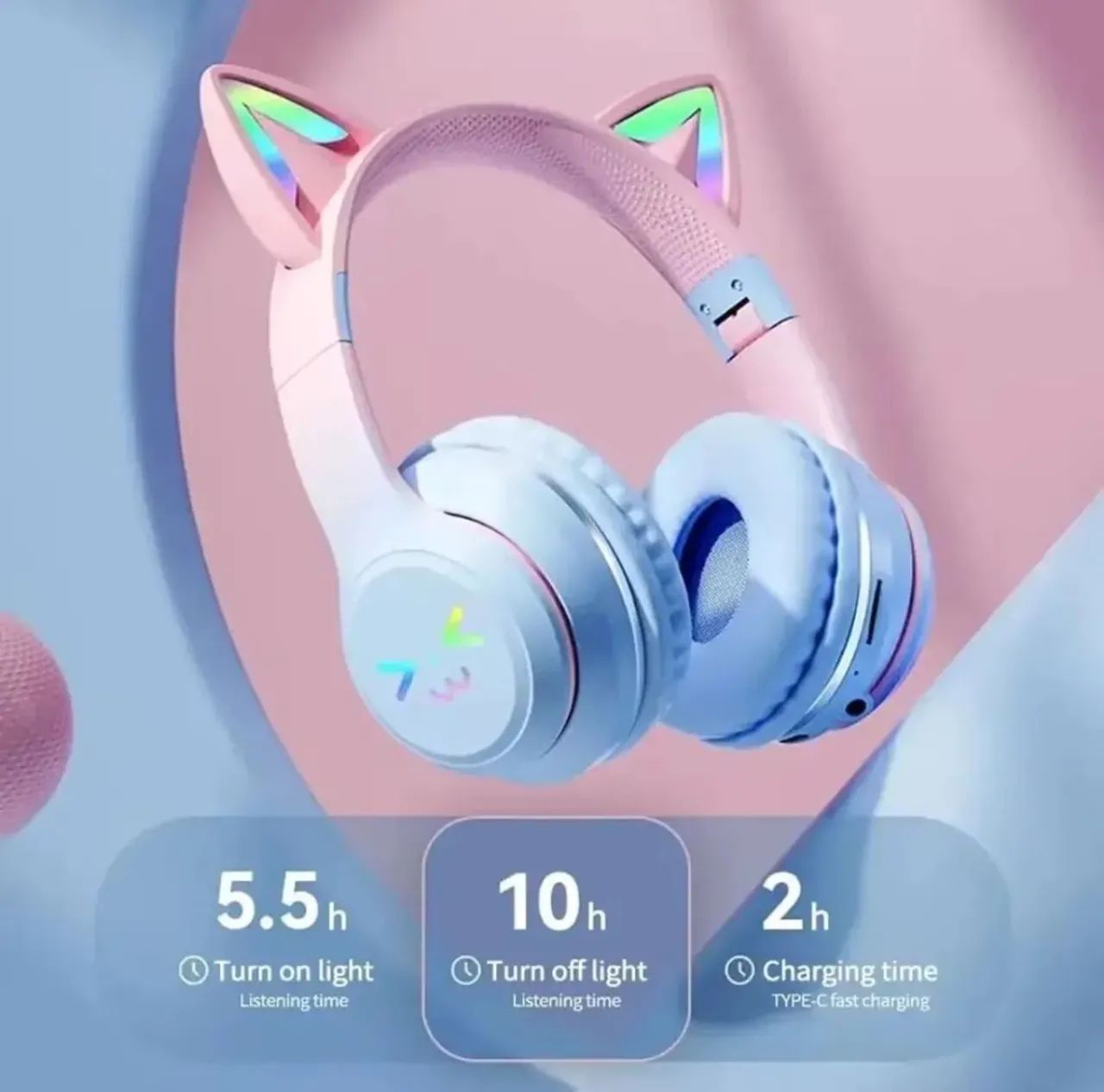 Headphone bluetooth rosa e azul LED infantil  - Foto 3
