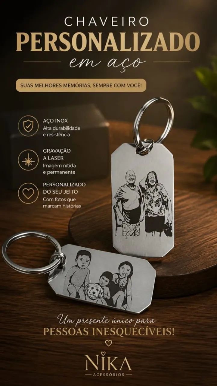 Personalizado em aço pulseira, colar e chaveiro  - Foto 3