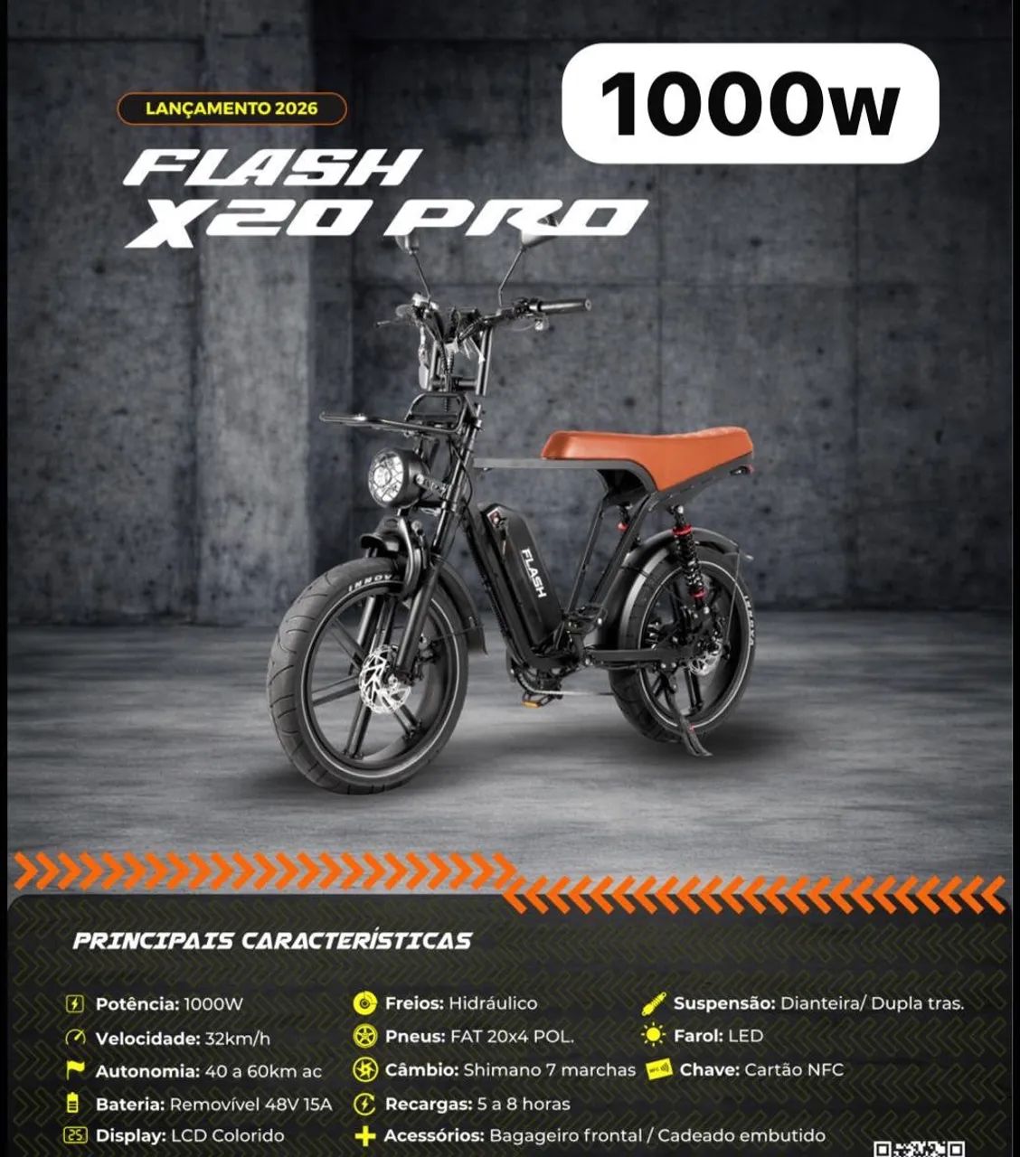 Bike Eletrica FLASH X20 PRO 1000w ( ZERO KM - SOMOS LOJA ) - Foto 2