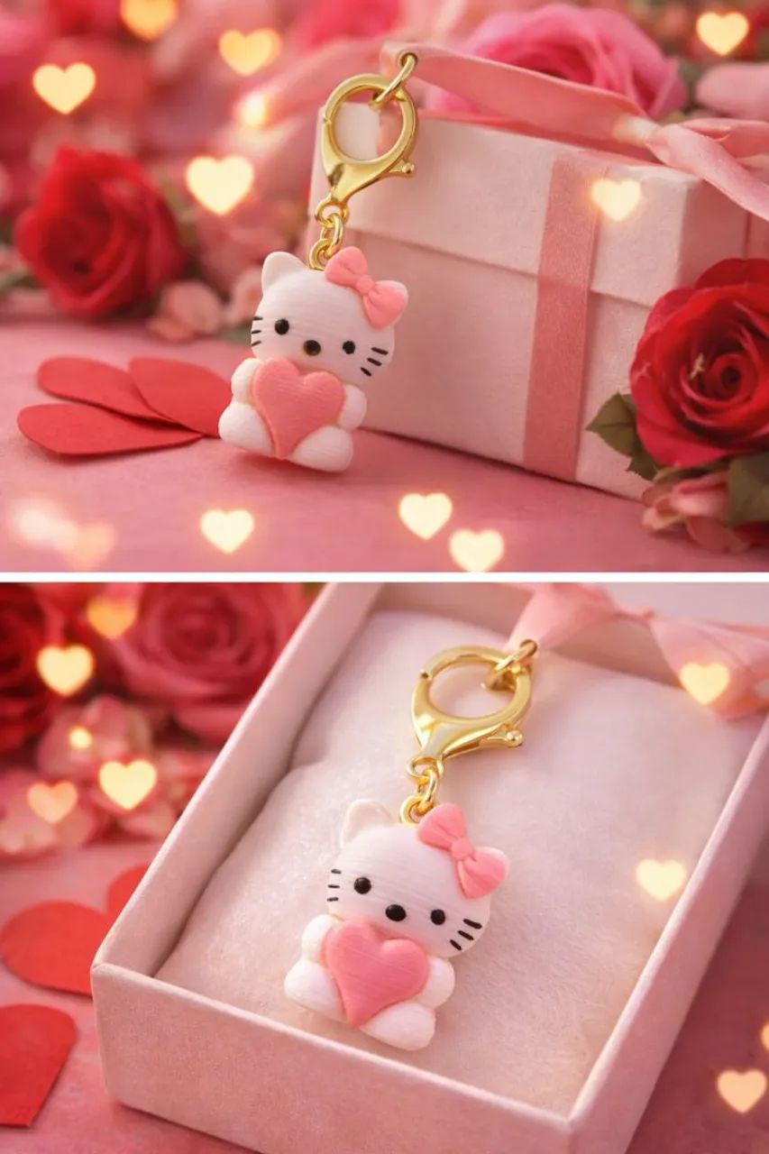 Chaveiro Hello Kitty com coração rosa/pink presente de Dia dos namorados - Foto 4