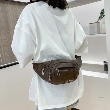 Pochete em Couro Sintético Masculina Feminina Bolsa de Cintura Transversal z1492 - Foto 3