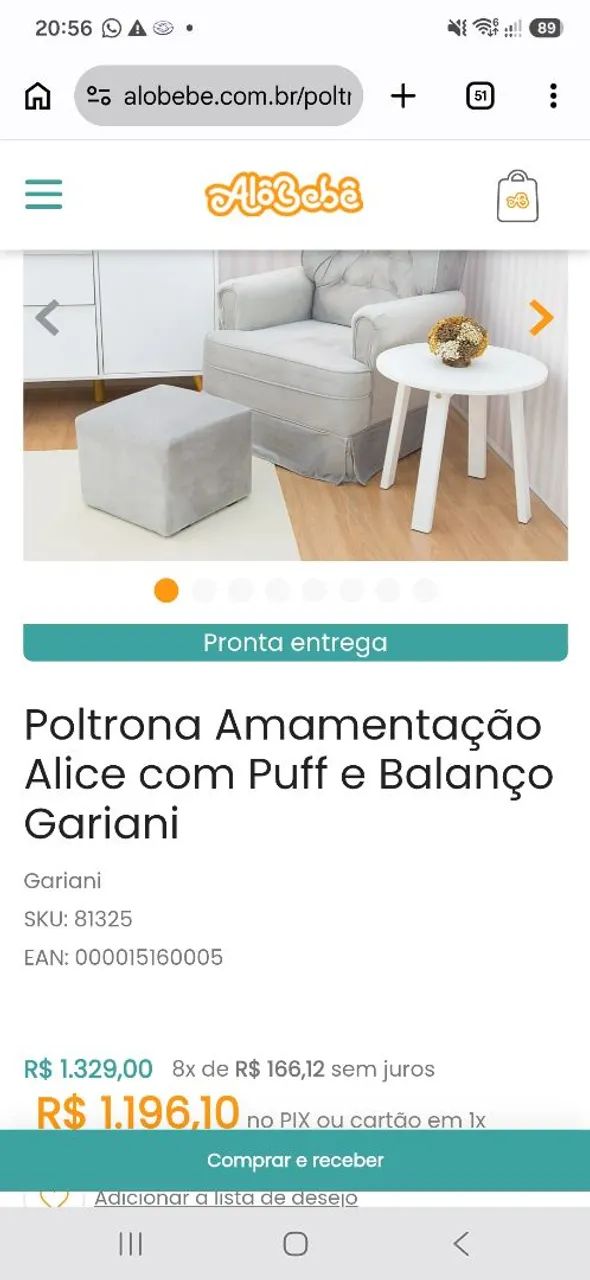 Poltrona de Amamentação ou Leitura com balanço e pufe - Foto 2
