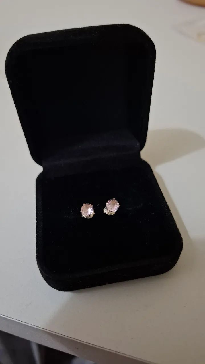 Brinco Ponto de Luz Rosa Claro Prata 925 - Foto 2