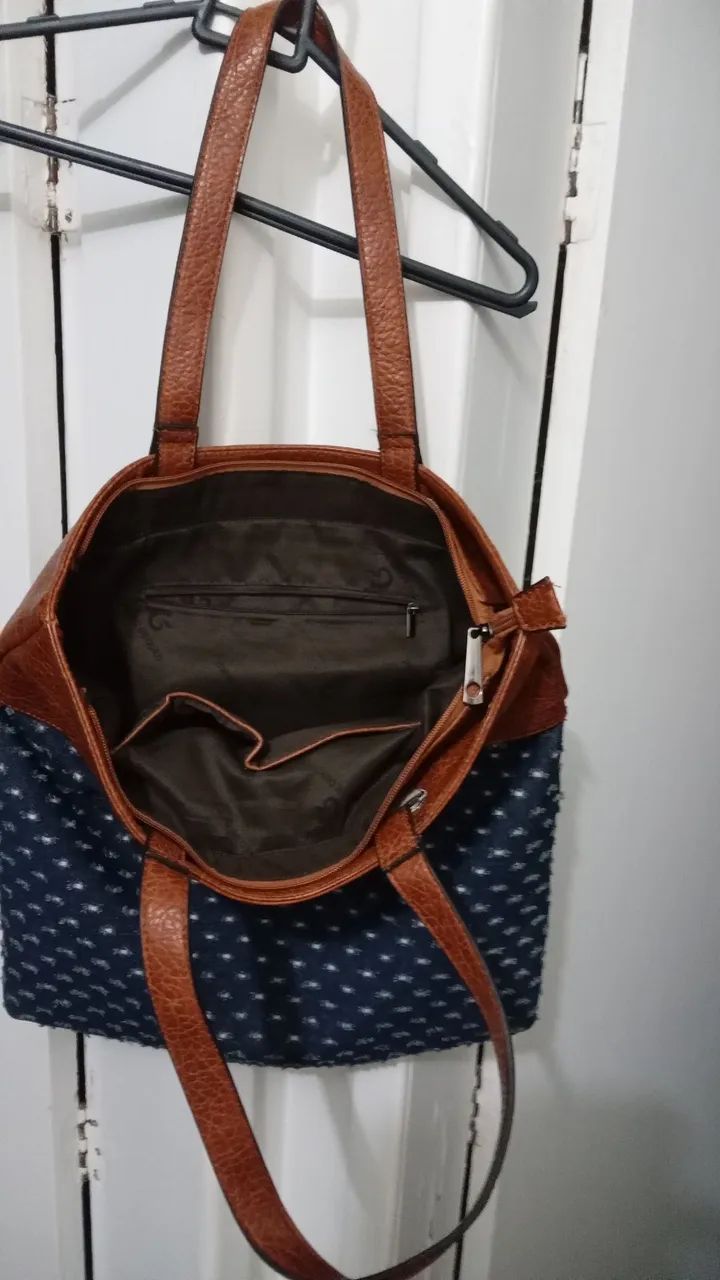 Bolsa em Jeans trabalhado e couro - Foto 4