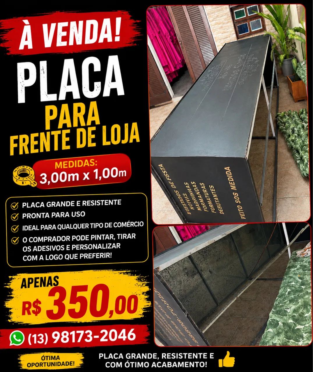 Placa frente de loja 