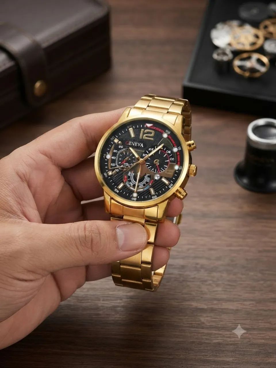 Relógio Analógico Geneva Aço Dourado