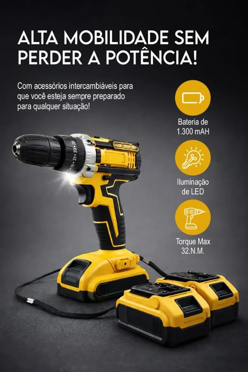 Furadeira Parafusadeira 48v Com 2 Baterias Recarregáveis Maleta