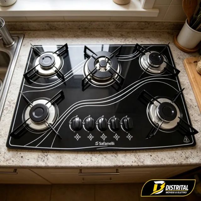 Fogão Cooktop 5 Bocas Preto Tripla Chama Novo