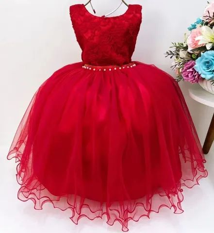 Vestido Infantil Princesa Jardim Encantado Vermelho Luxo