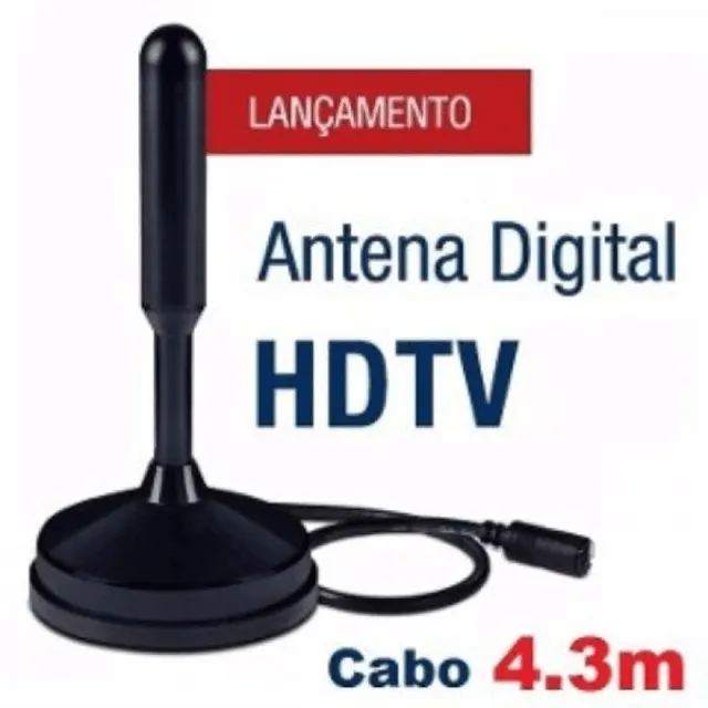Antena Digital Televisão Hd tv Interna Fio 4,3 metros Base Imã Uhf 4k uhd