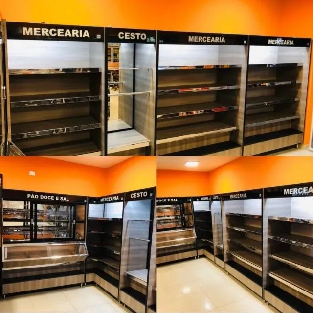 Montagem comercial balcão para padaria Vasca Pão Doce E Sal, Cesto E Mercearia.