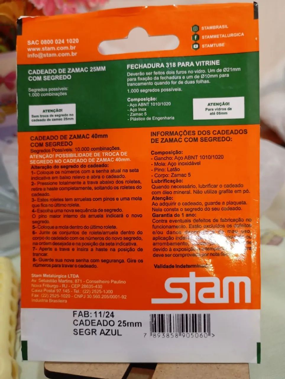 Cadeado com segredo azul Stam 25mm. - Foto 2