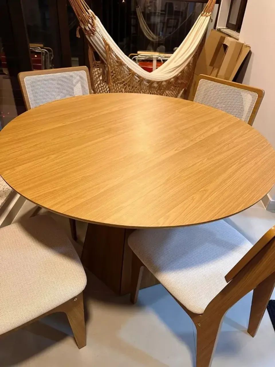onjunto Sala de Jantar Mesa Lisboa Hexagonal com 4 Cadeiras Palha Sintética 100% MDF - Foto 4