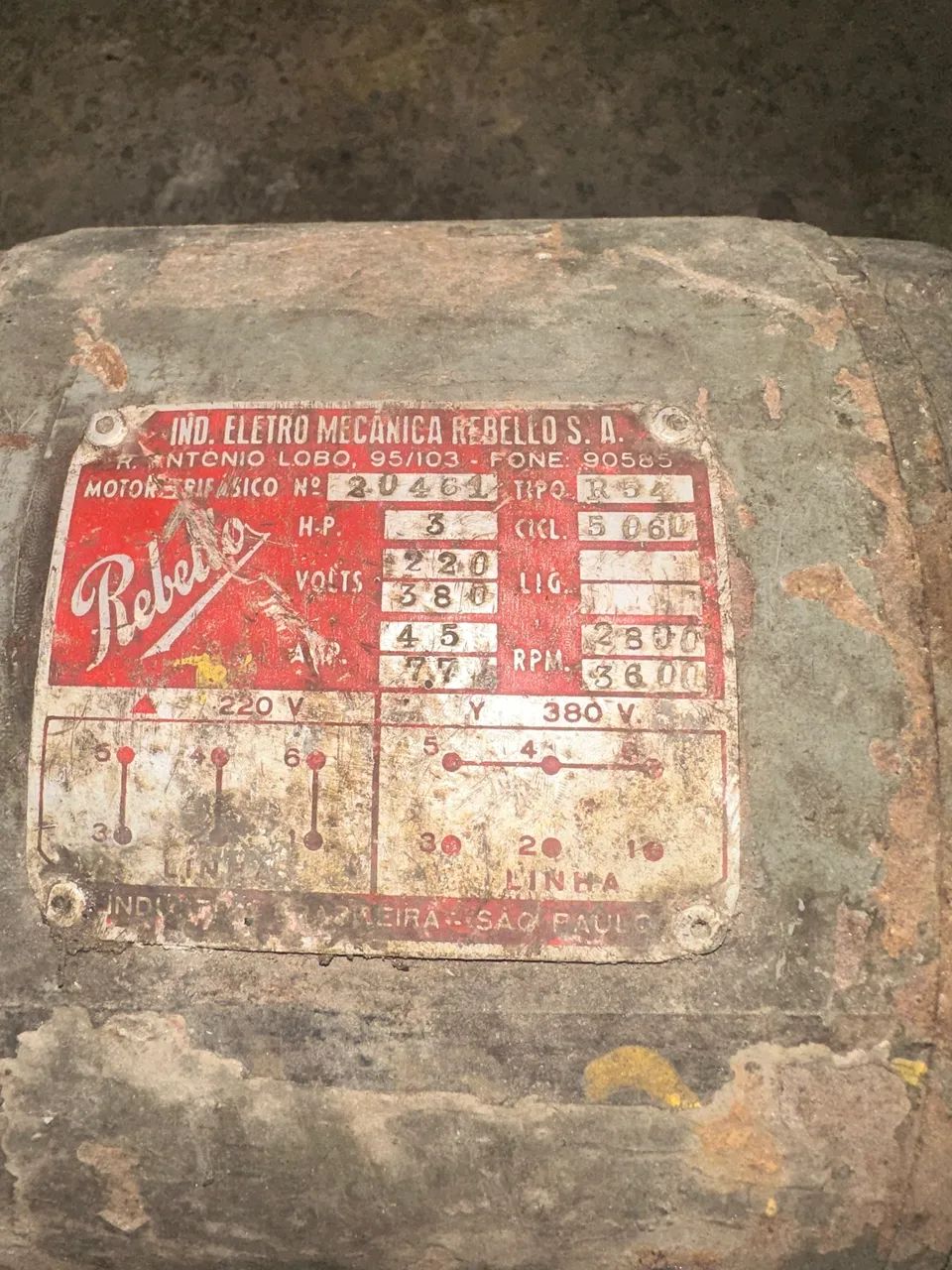 Motor trifásico antigo muitos anos parado 3HP 3600rpm fotos reais liguei funcionando 