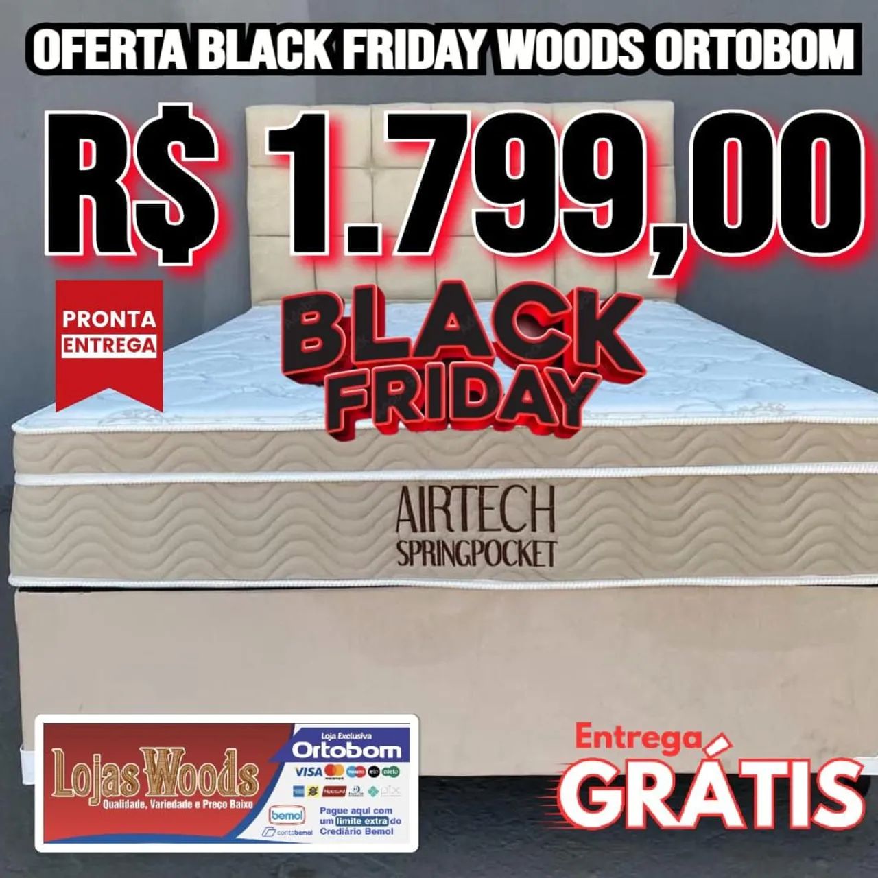 Colchão Ortobom Airtech Spring Pocket Mega Oferta Black Friday 
