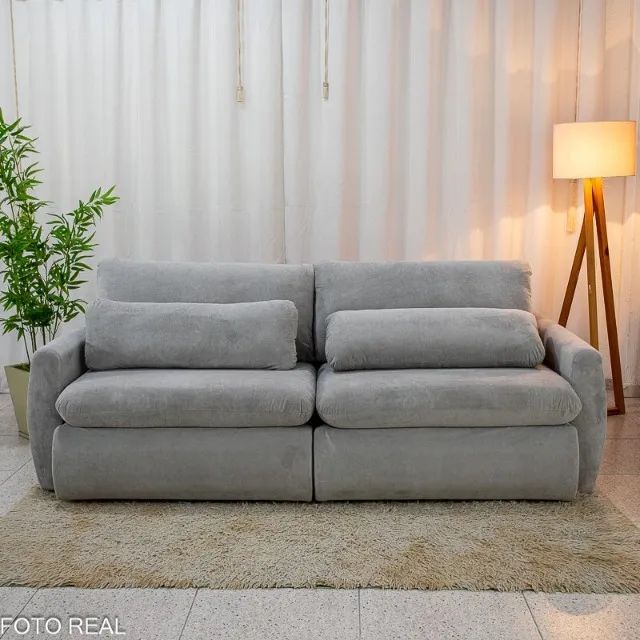 Sofá Retrátil Amaranto Premium 2.30m Veludo Plush Prata  - Sem Caixa Até 12x S/ Juros  - Foto 5