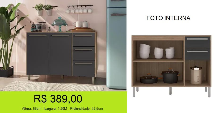 Balcão de 1,20M com muito espaço interno - Foto 2