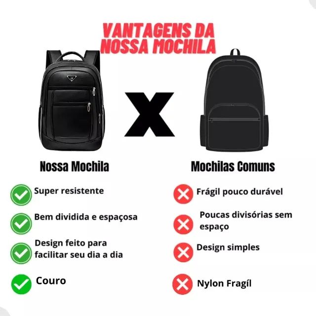 Mochila Masculina Couro Resistente Impermeável Reforçada - Foto 3