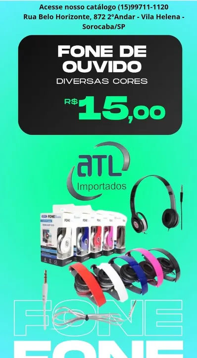 Fone de Ouvido com Fio - Diversas Cores - R$15,00