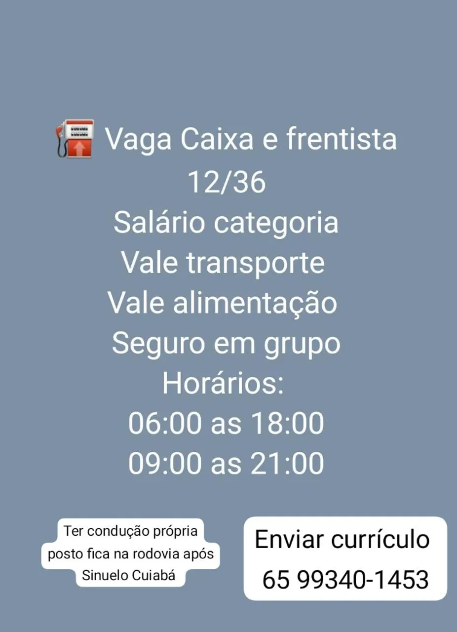 Vaga frentista e caixa