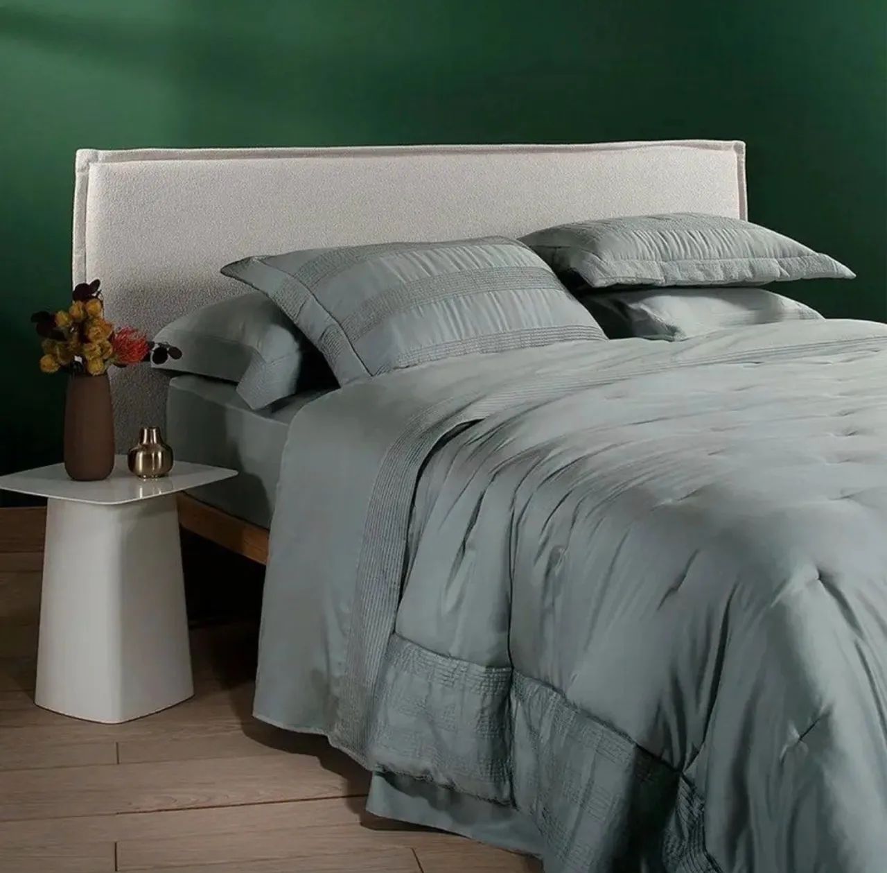 Kit Colcha Super King Savona 270 Fios Buddemeyer Luxus Verde Alecrim 3,10 x 2,60 m