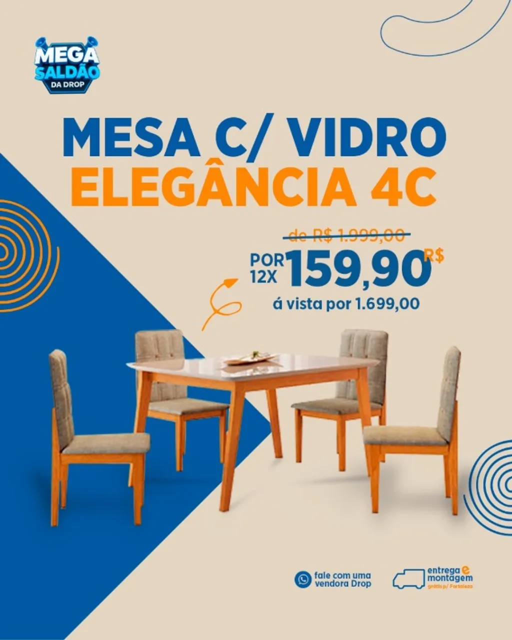 Promoção! Sala de Jantar Elegância 4 Cad. Ágata - Entrega e montagem grátis p/ Fortaleza