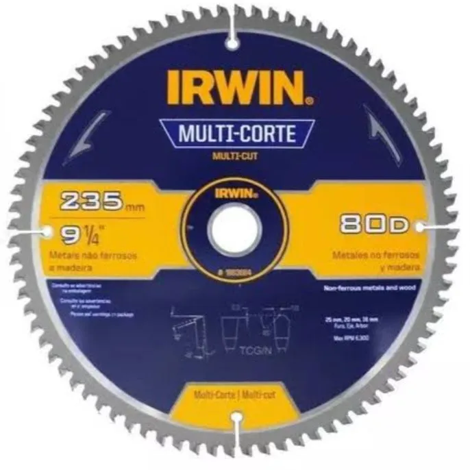 Disco lâmina de Serra Circular Multi-Corte Irwin 235mm 9 ¼ com 80 dentes