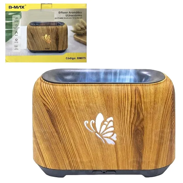 Difusor Aromáticos Ultrassônico Borboleta Madeira (USB) com Lâmpadas Led B-Max BM079 150ml