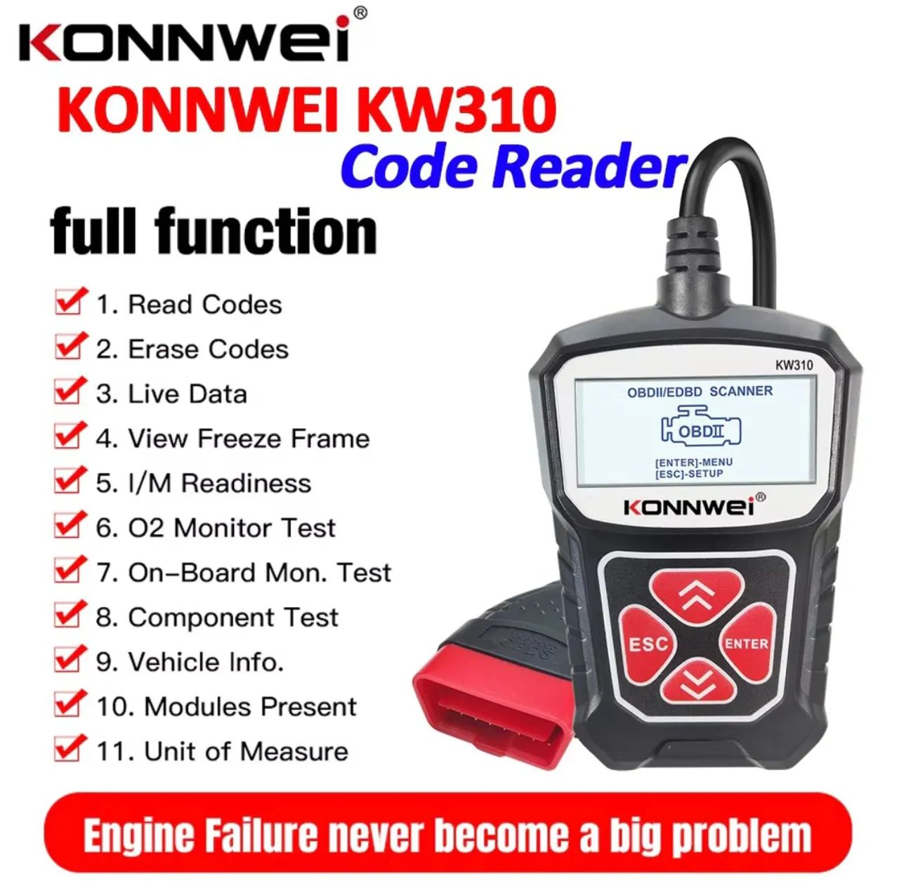 Scanner KONNWEI KW310 Leitor de Código OBD2 Ferramenta ELM 327 V1.5.