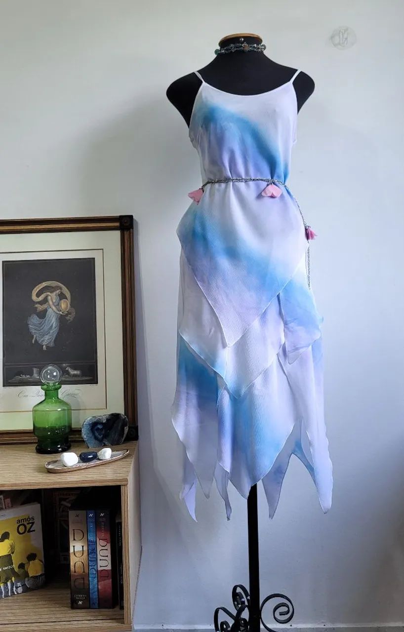 Vestido Longo Tie Dye Azul e Branco - Foto 3