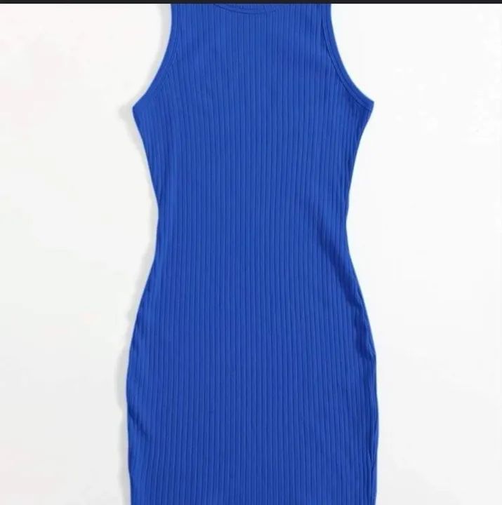Vestido Feminino De Malha Canelada De Cor Sólida