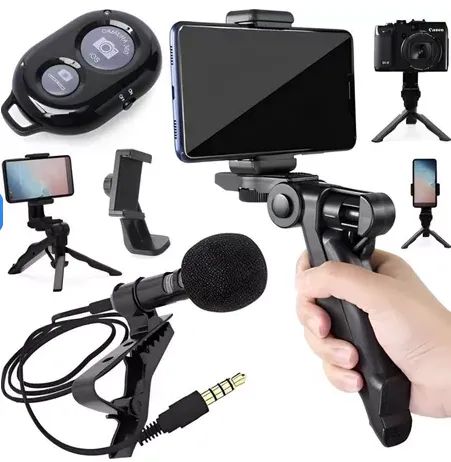 KIT Youtuber Vlog Suporte Celular Com Tripé Microfone Led Luz Controle z993 - Foto 3