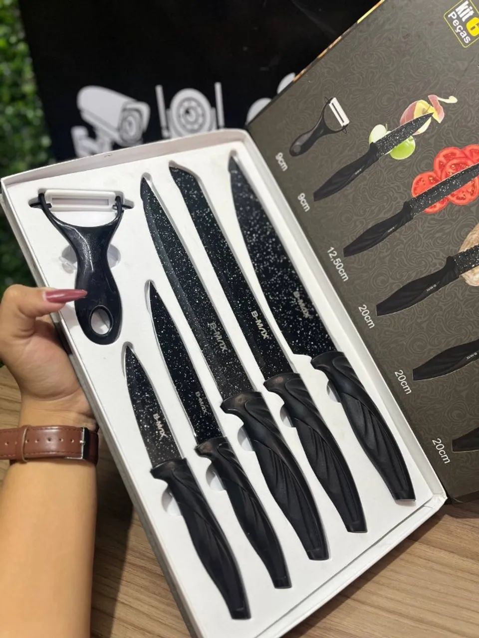 Jogo de Facas + Cortador Inox para Cozinha B-MAX