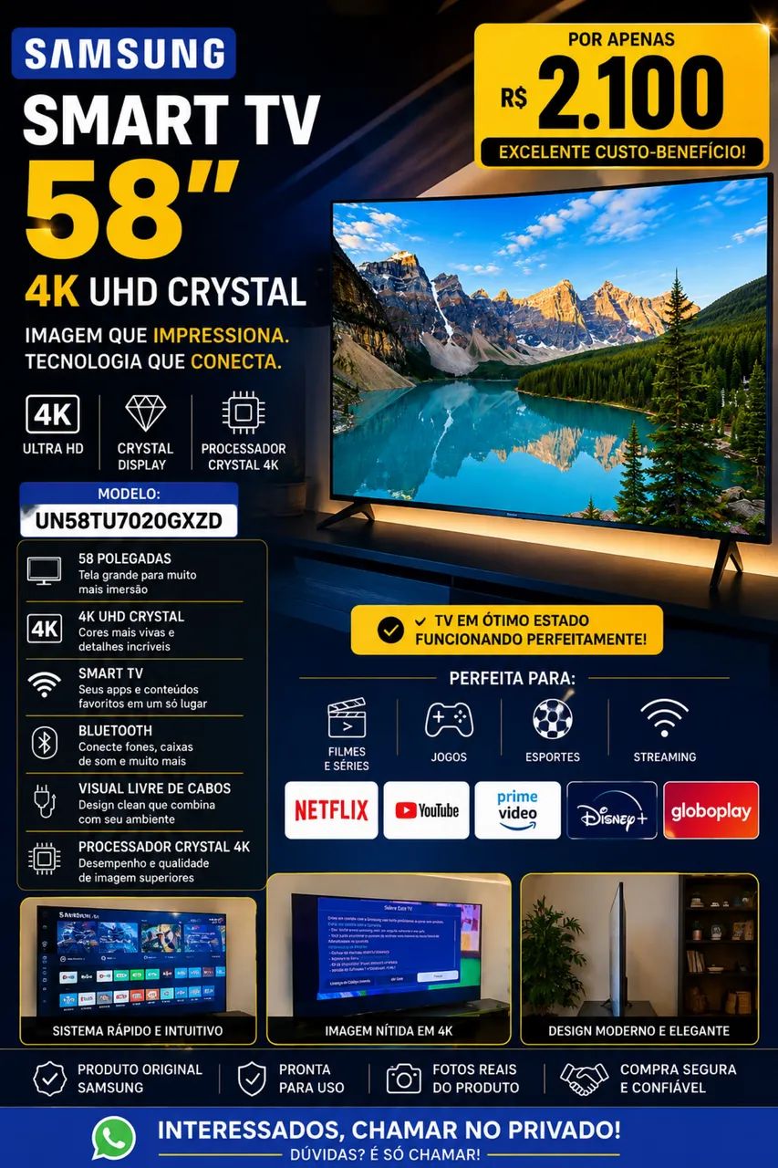 Smart TV LED 58" 4K UHD Crystal Samsung - Foto 2