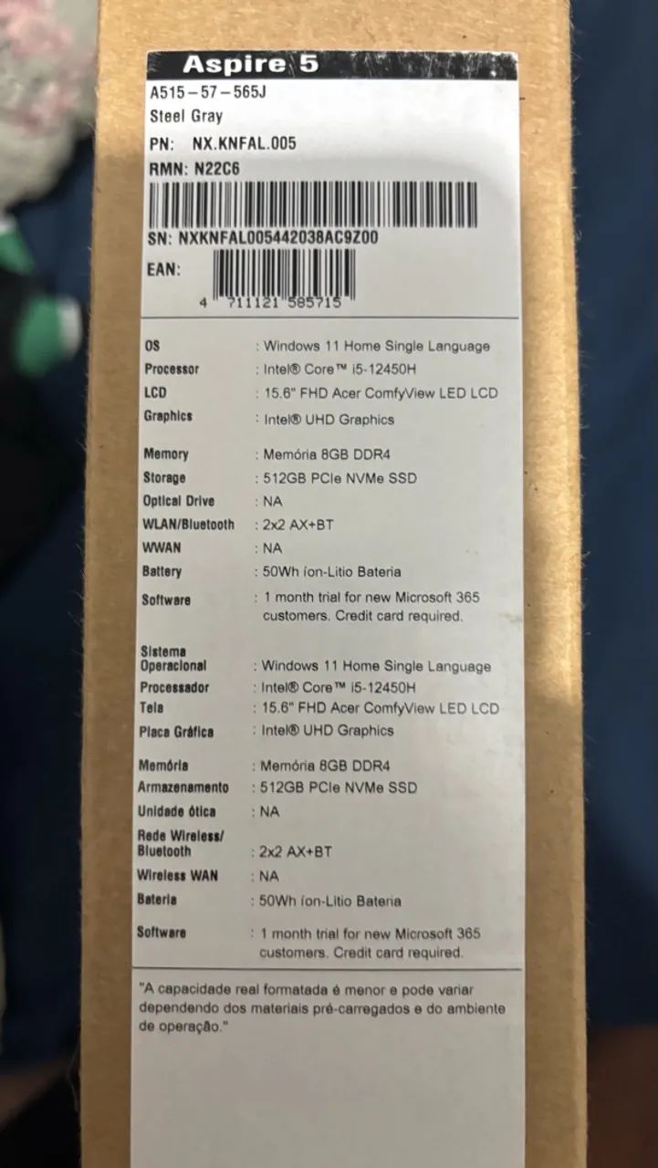 Notebook Acer I5