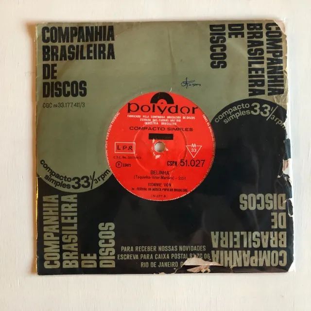 Ronnie Von: Belinha / Dúzia De Rosas (1967) Disco Vinil Compacto - Foto 2