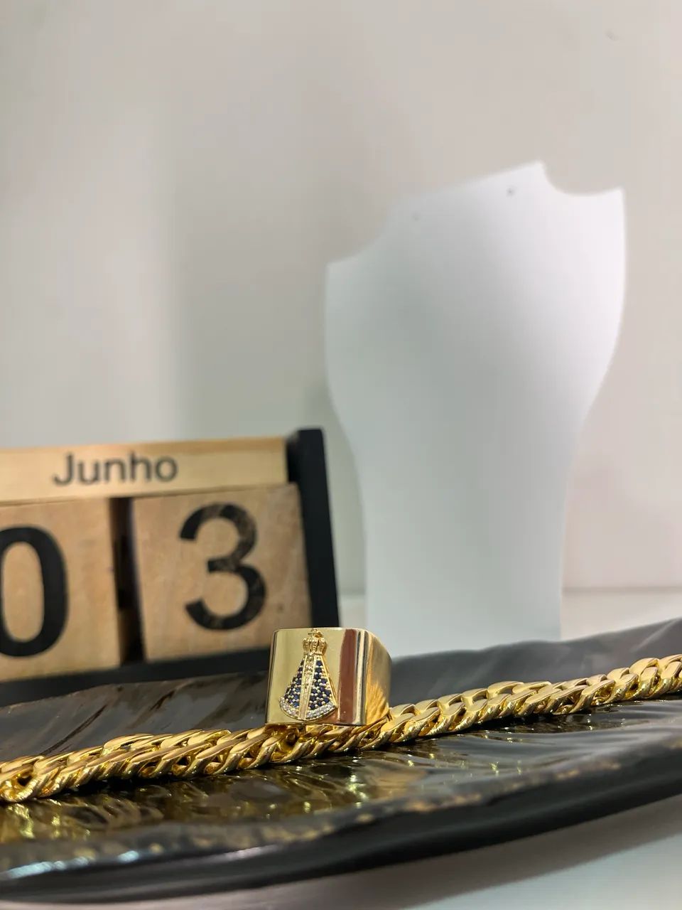 Anel Masculino Banhado a ouro nossa senhora  - Foto 5