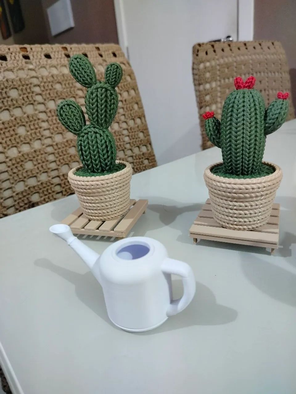 Mini Cactos tricô para decoração 