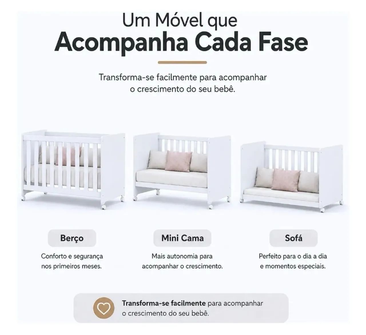 Berço Funcional 3 em 1 Com Colchão e Rodinha. - Foto 2