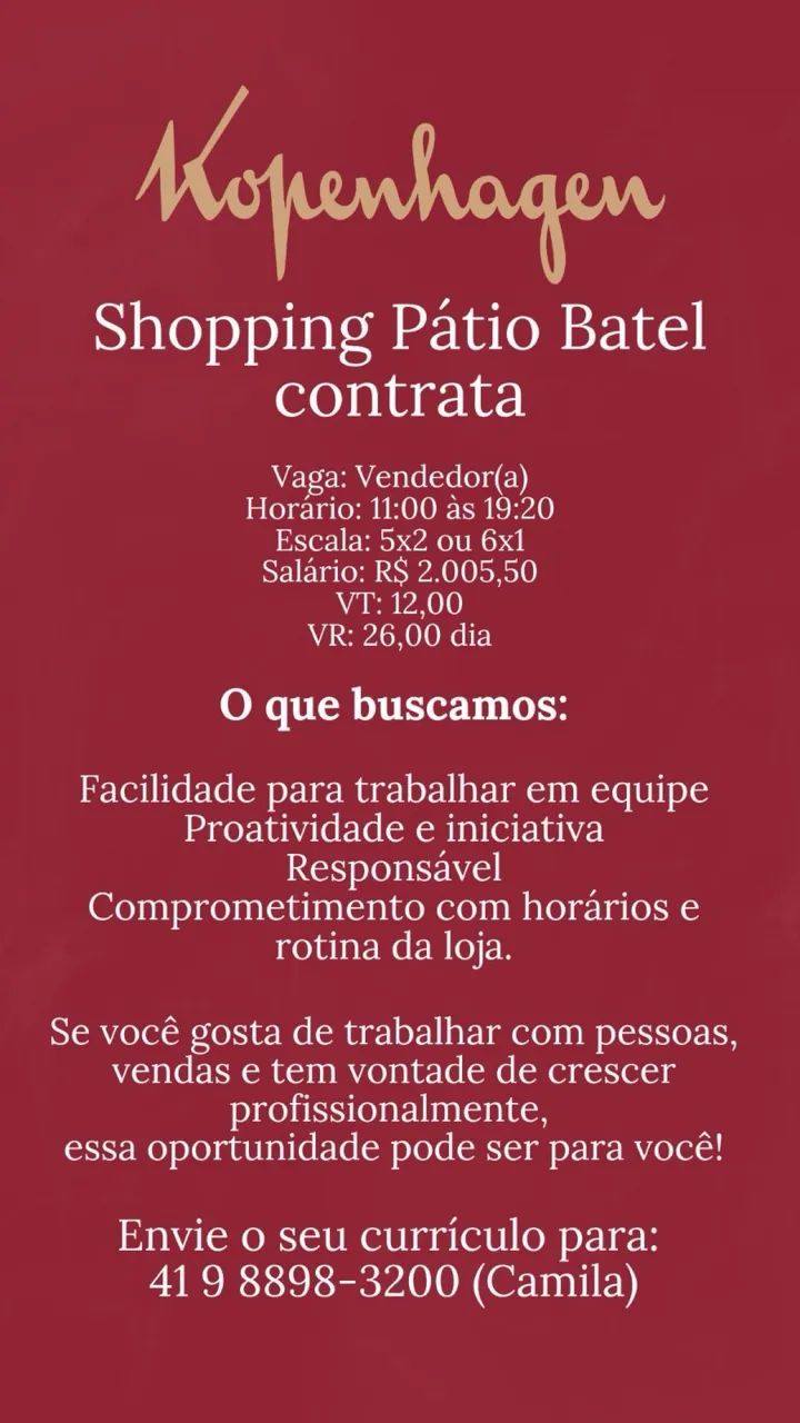 Contrata - se vendedor(a) 