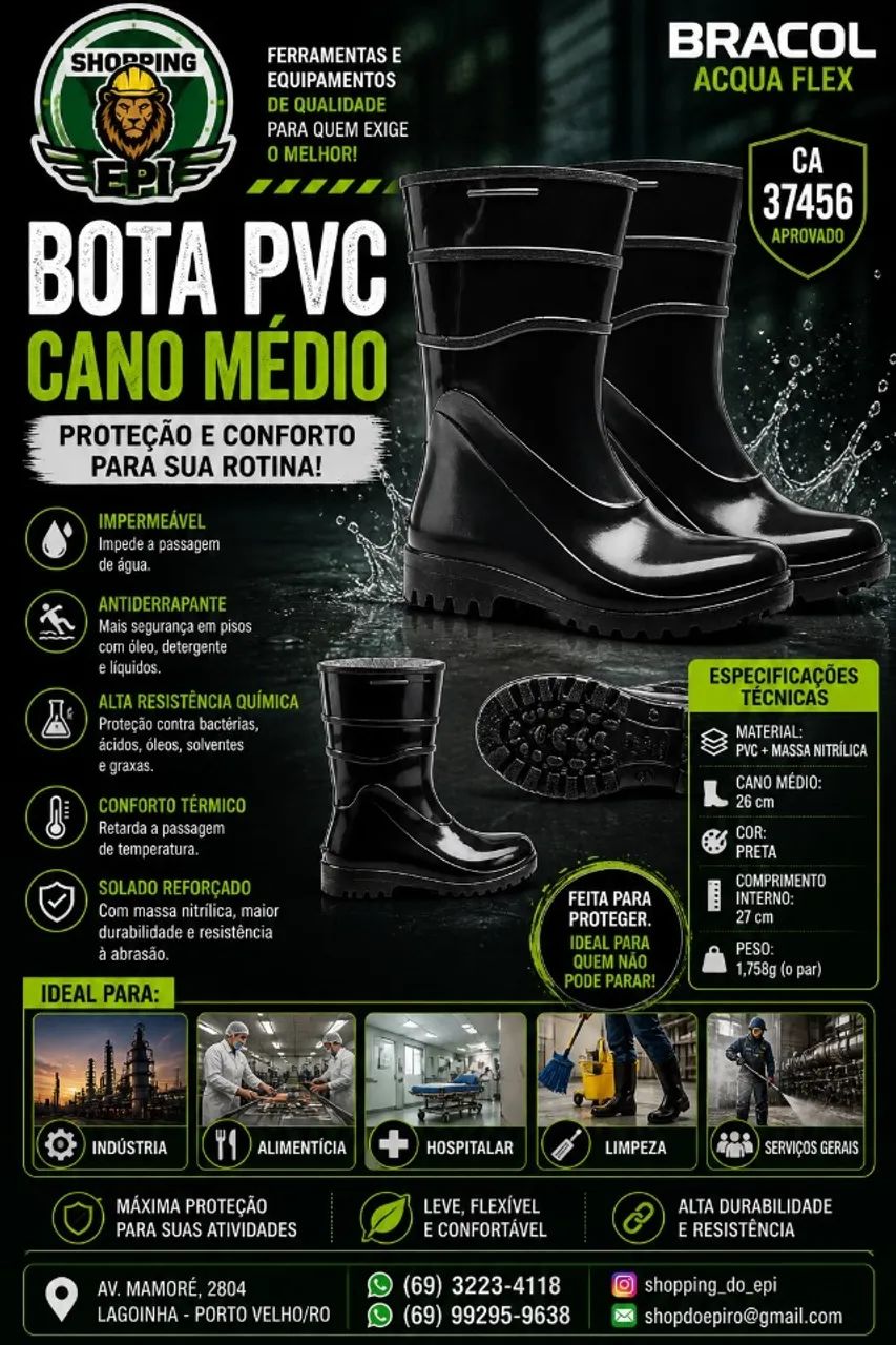 BOTA PVC CANO MÉDIO BRACOL PRETA