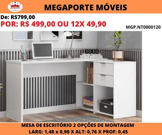 Mesa de Escritório com 2 opções de Montagem com 2 Gavetas - Foto 2