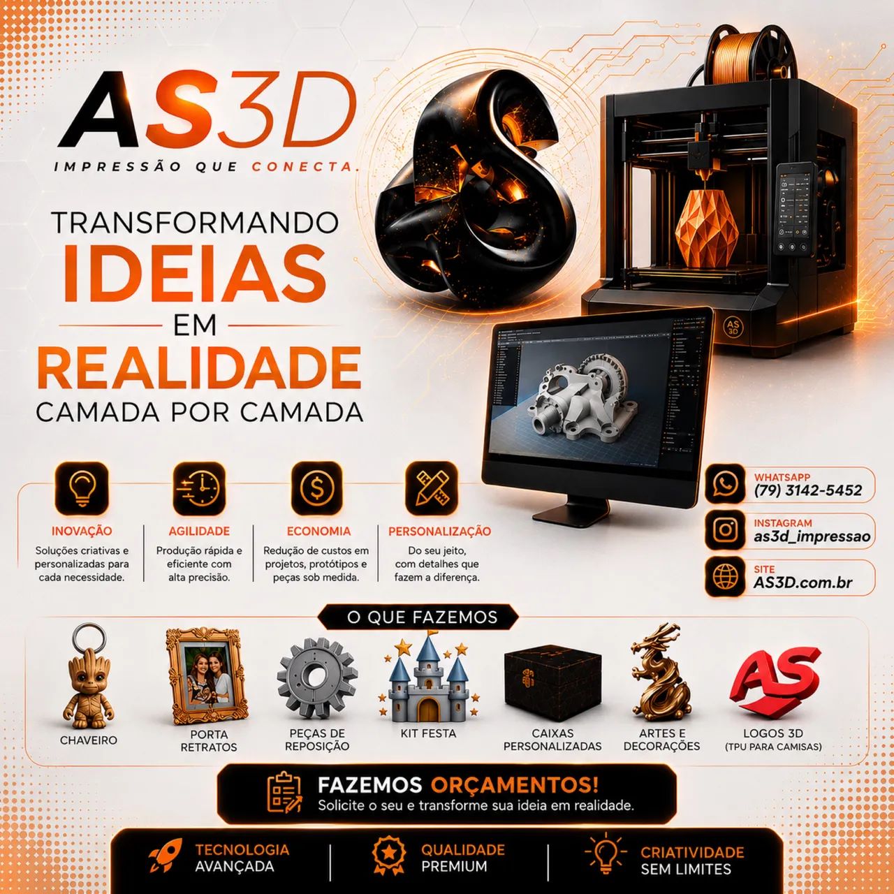 Serviços de Impressão 3D e Criador de Soluções Digitais.