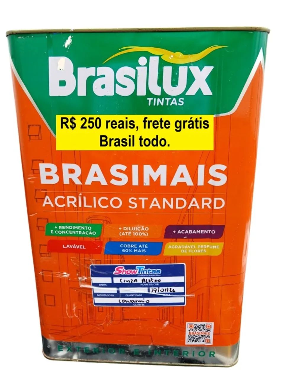 TINTA BRASILUX BRASIMAIS ACRÍLICO STANDARD 18 LT INTERIOR E EXTERIOR CINZA ALPINO 00NN6200
