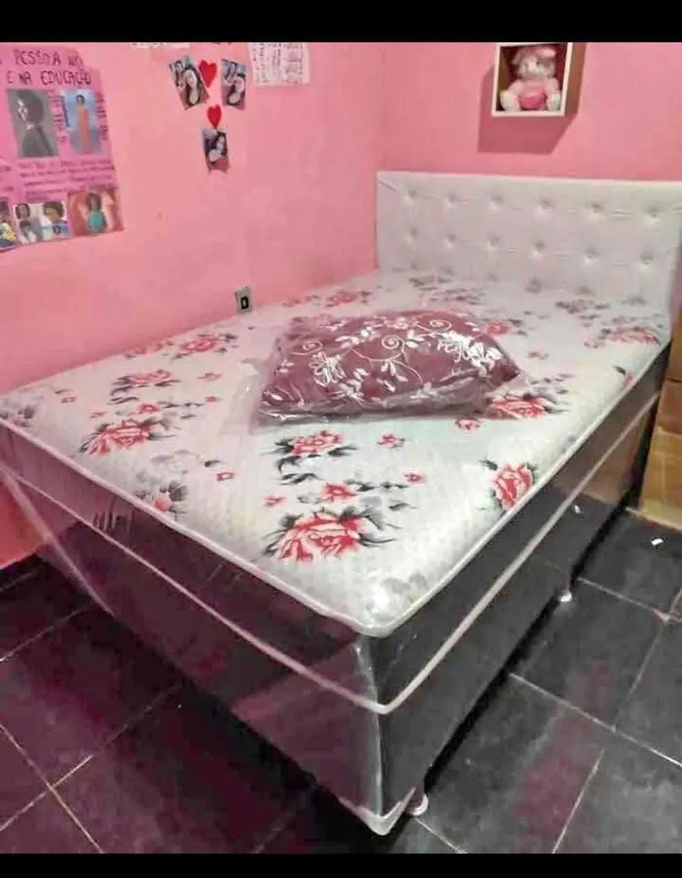 Cama Box Casal Espuma com Cabeceira 