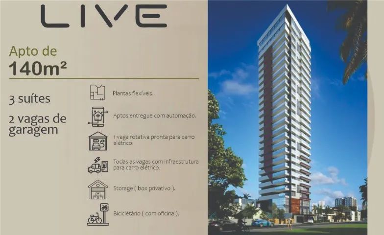 Condomínio LIVE. Aptos de 140m² com 3 suítes e 2 vagas. C011