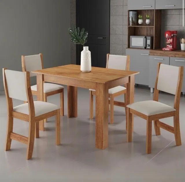 Conjunto Mesa Imperial 110 Mel com 4 Cadeiras Linho Bronze