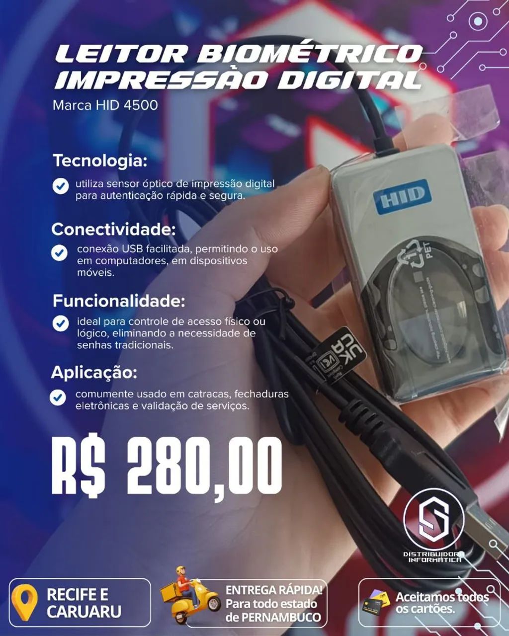 Leitor Biométrico - com garantia 