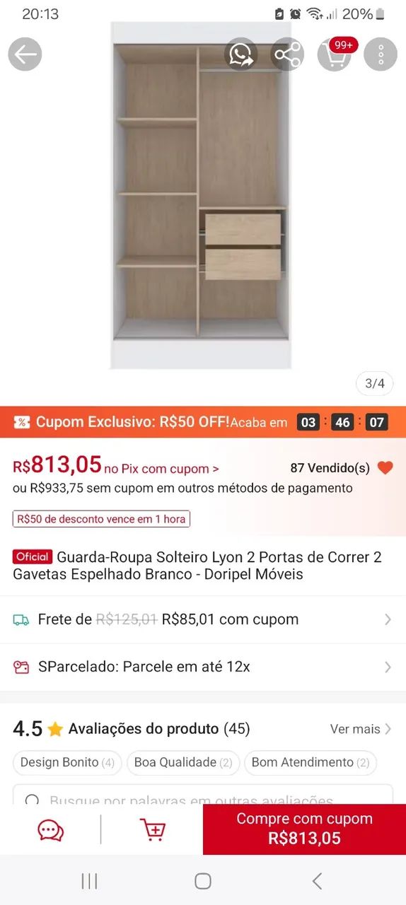 Guarda roupa solteiro com espelho  - Foto 5